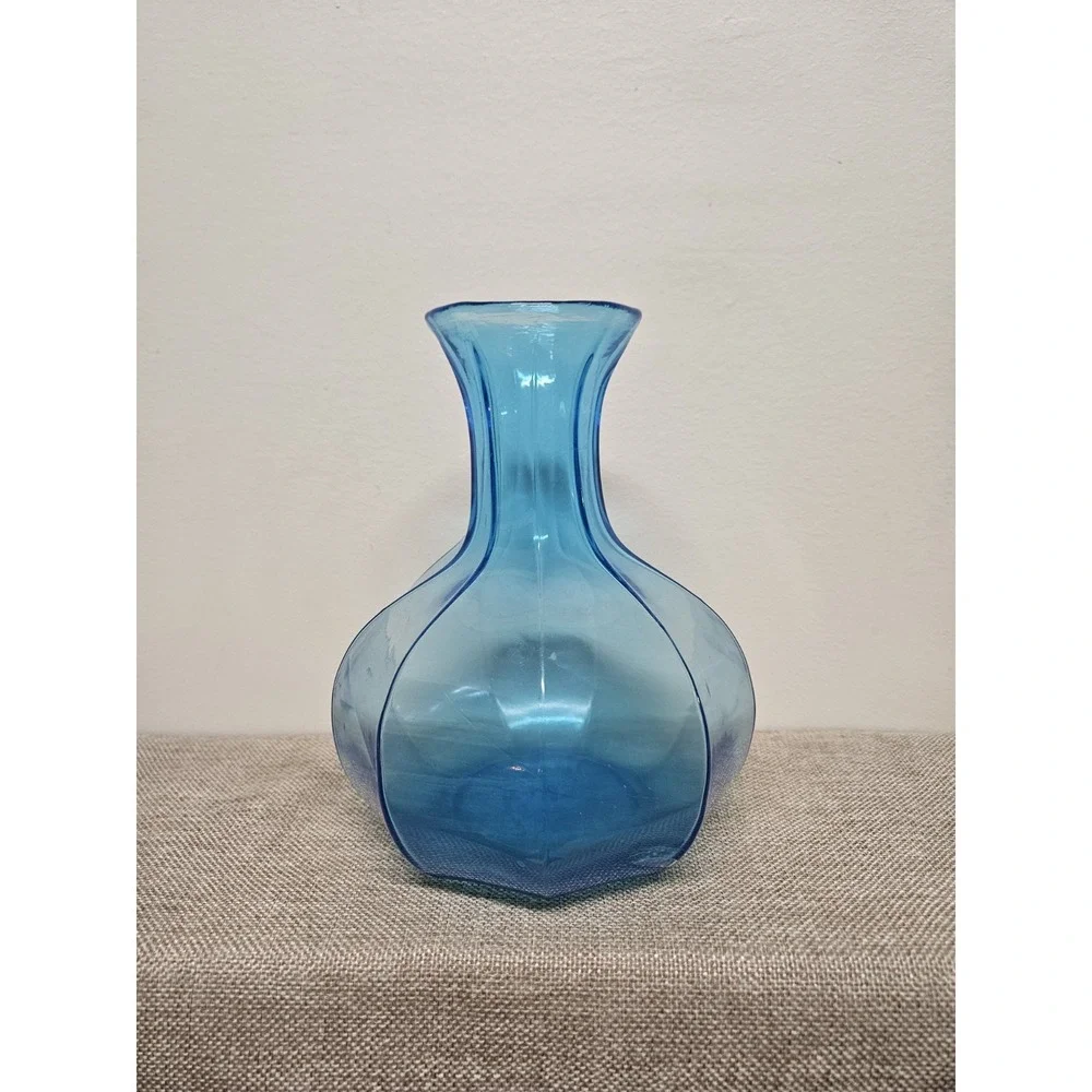 Vintage Unique Tiara Aqua Blue Vase 8